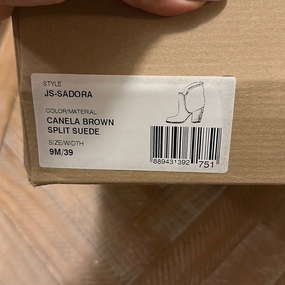 NEW Jessica Simpson Sadora Canela Camel Brown Split Suede Block Heel Ankle Boots - Picture 3 of 9